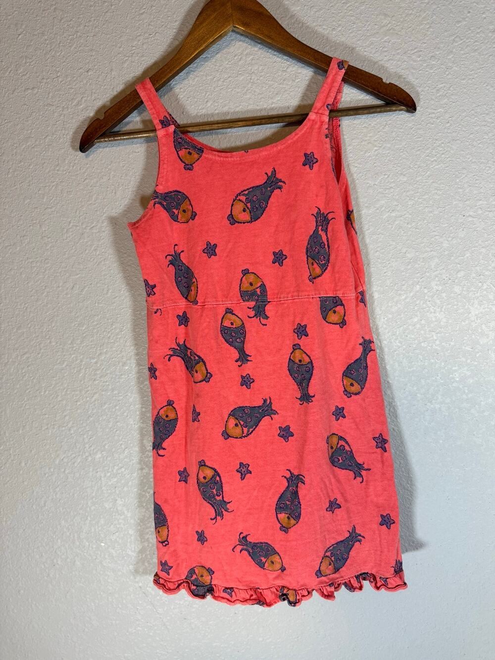 Fresh Produce Girls Small Coral Fish Print Ruffle Hem Dress USA Made